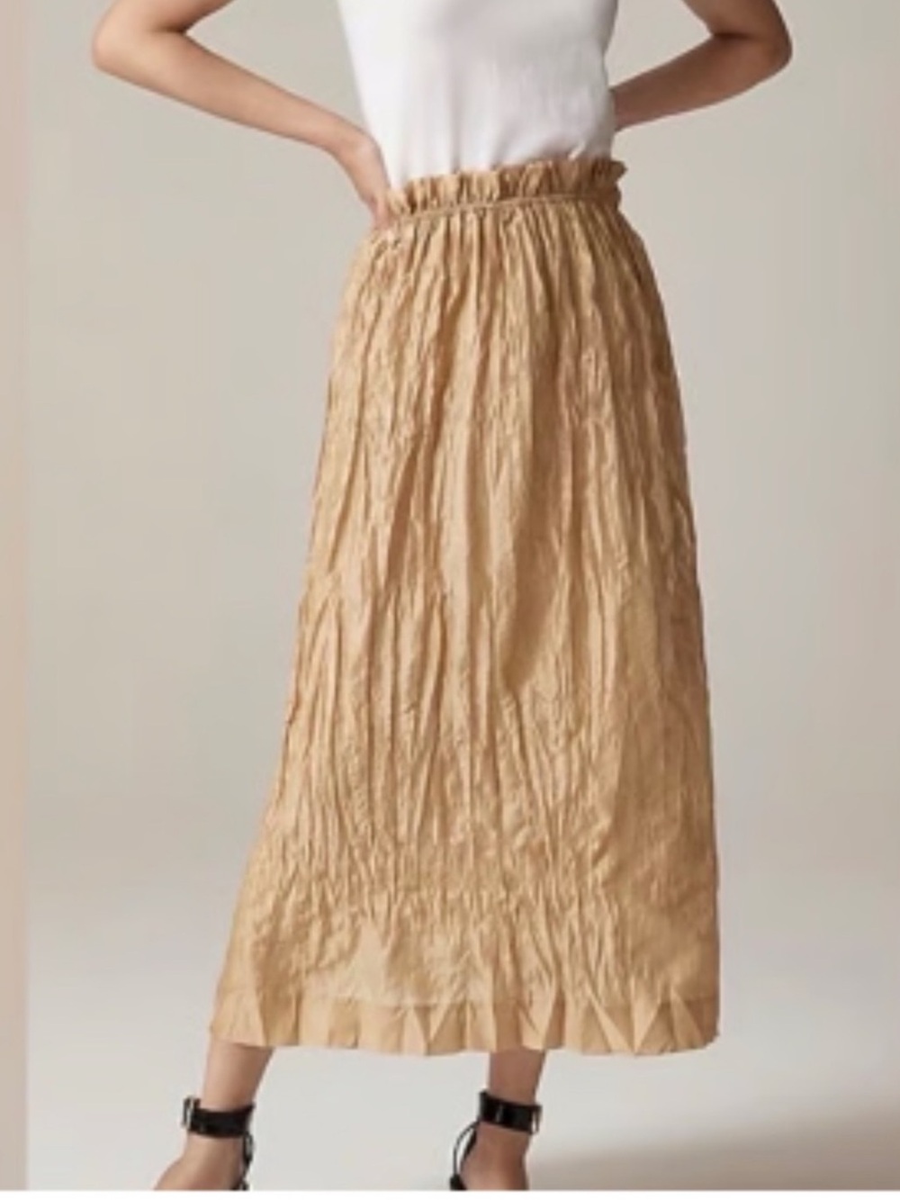 NWT J. Crew Crinkle Neutral Midi Skirt